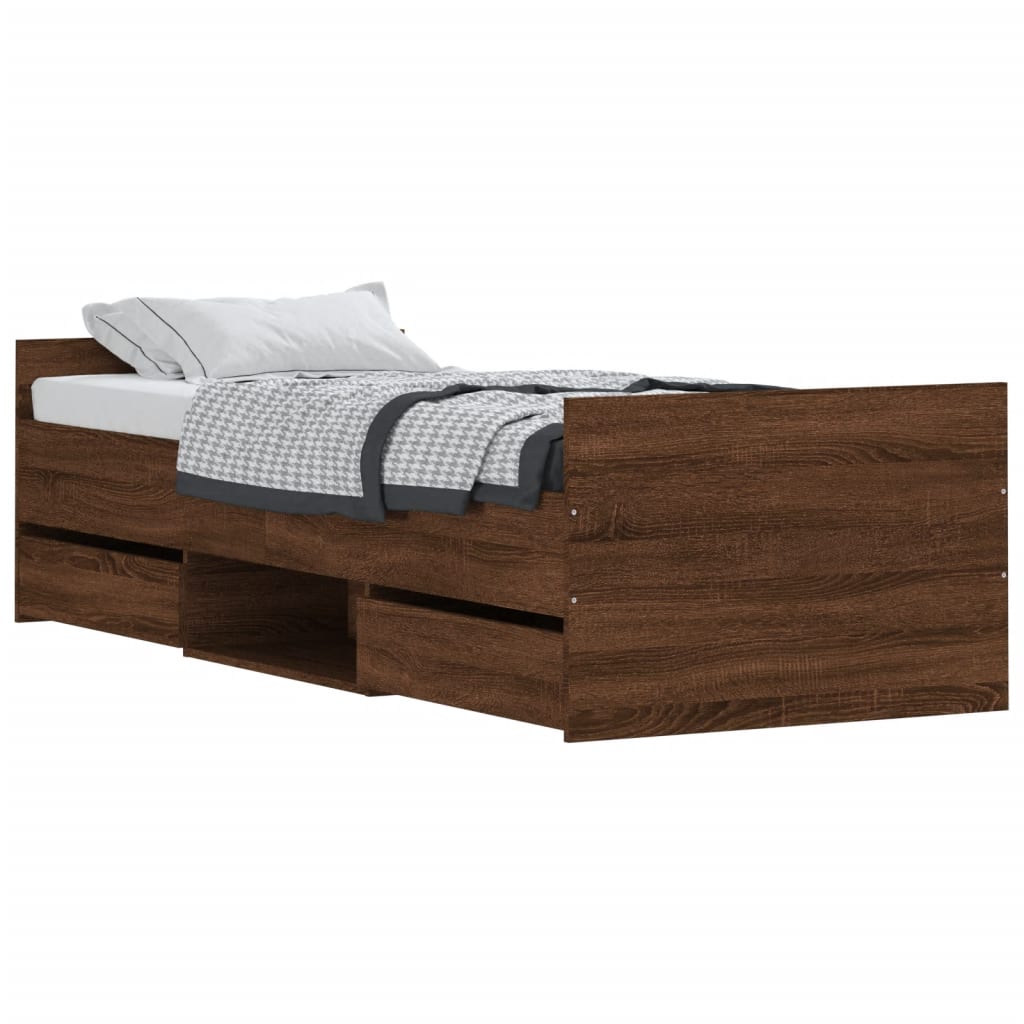 Bedframe met hoofd- en voeteneinde bruin eikenkleur 75x190 cm Bedden & bedframes | Creëer jouw Trendy Thuis | Gratis bezorgd & Retour | Trendy.nl