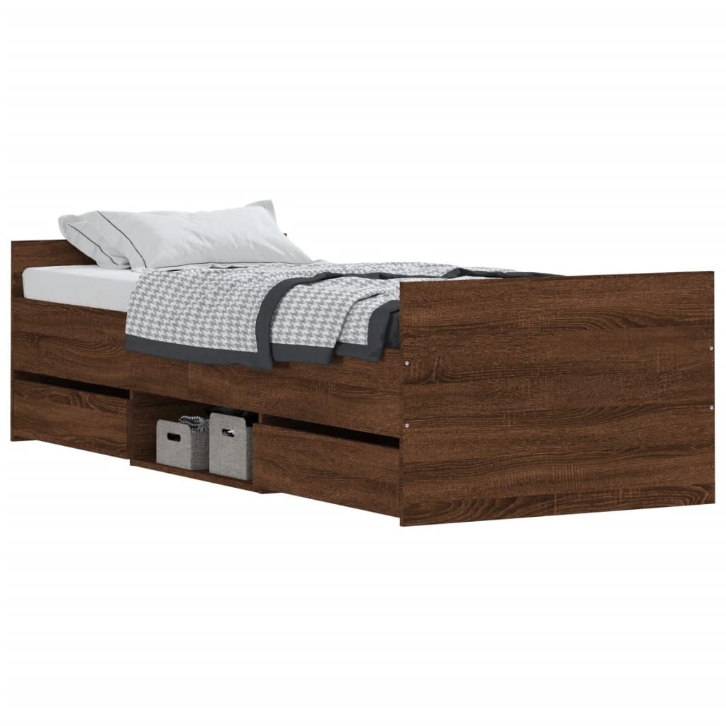 Bedframe met hoofd- en voeteneinde bruin eikenkleur 75x190 cm Bedden & bedframes | Creëer jouw Trendy Thuis | Gratis bezorgd & Retour | Trendy.nl