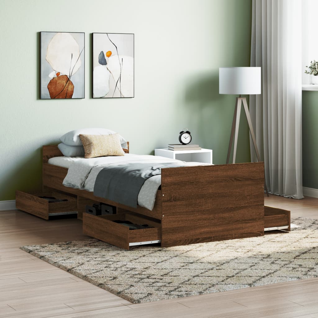 Bedframe met hoofd- en voeteneinde bruin eikenkleur 75x190 cm Bedden & bedframes | Creëer jouw Trendy Thuis | Gratis bezorgd & Retour | Trendy.nl