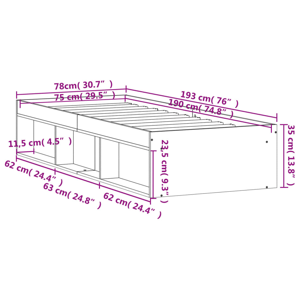 Bedframe zwart 75x190 cm Bedden & bedframes | Creëer jouw Trendy Thuis | Gratis bezorgd & Retour | Trendy.nl