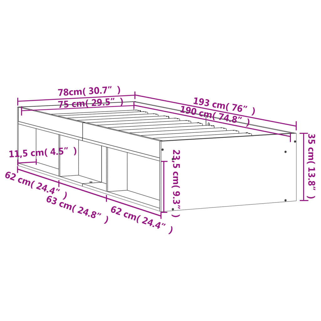 Bedframe gerookt eikenkleurig 75x190 cm Bedden & bedframes | Creëer jouw Trendy Thuis | Gratis bezorgd & Retour | Trendy.nl