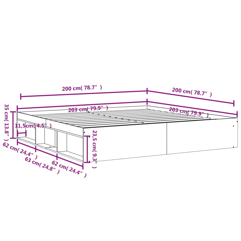 Bedframe bruin eikenkleur 200x200 cm