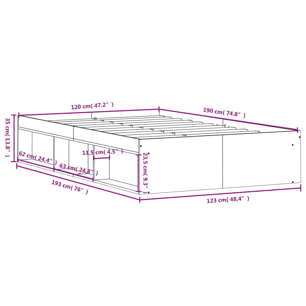 Bedframe gerookt eikenkleurig 120x190 cm Bedden & bedframes | Creëer jouw Trendy Thuis | Gratis bezorgd & Retour | Trendy.nl