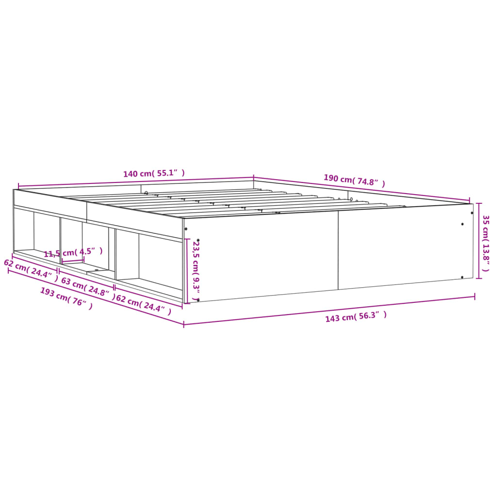 Bedframe zwart 140x190 cm