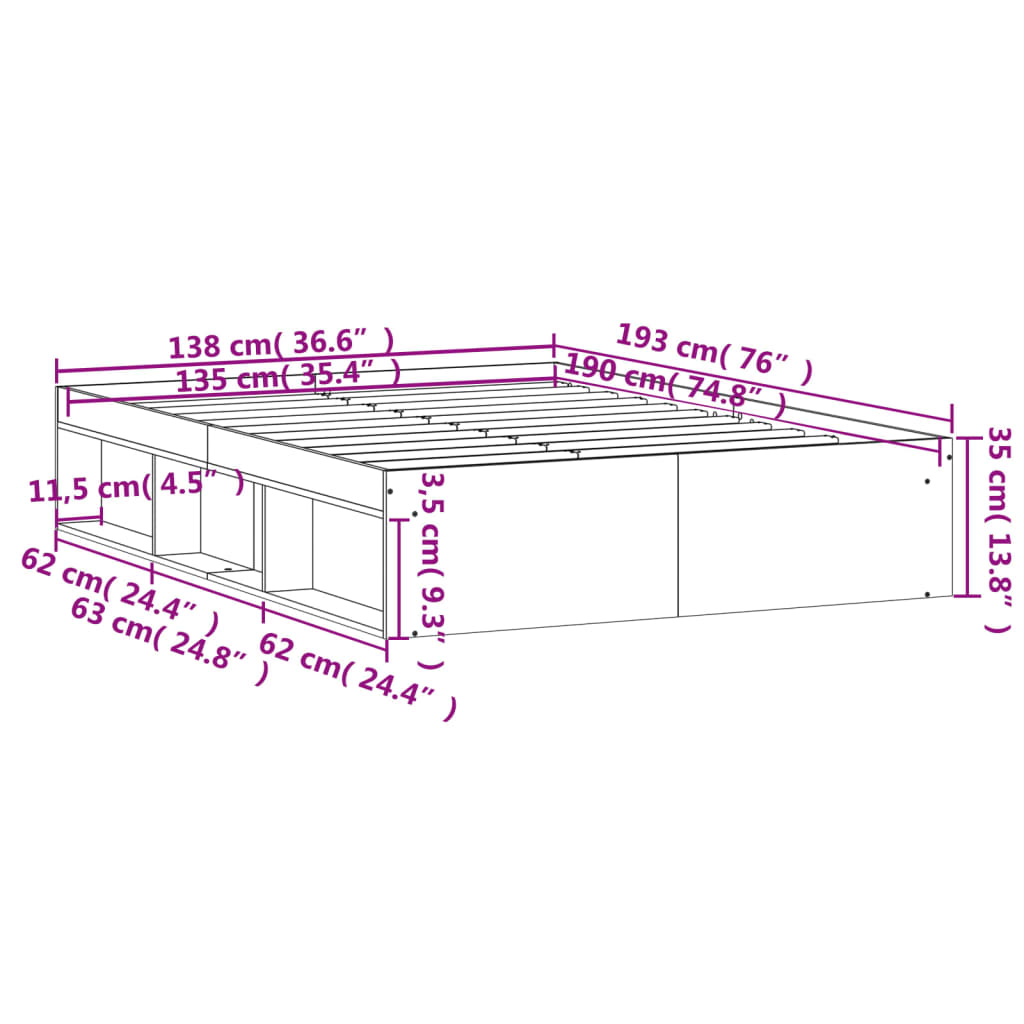 Bedframe grijs sonoma eikenkleurig 135x190 cm Double Bedden & bedframes | Creëer jouw Trendy Thuis | Gratis bezorgd & Retour | Trendy.nl