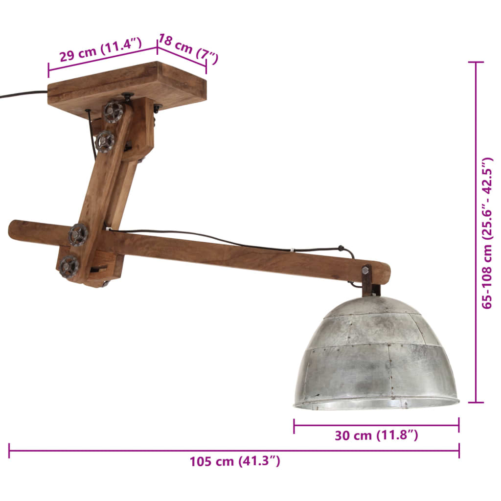 Plafondlamp 25 W E27 105x30x65-108 cm vintage zilverkleurig Lampen | Creëer jouw Trendy Thuis | Gratis bezorgd & Retour | Trendy.nl