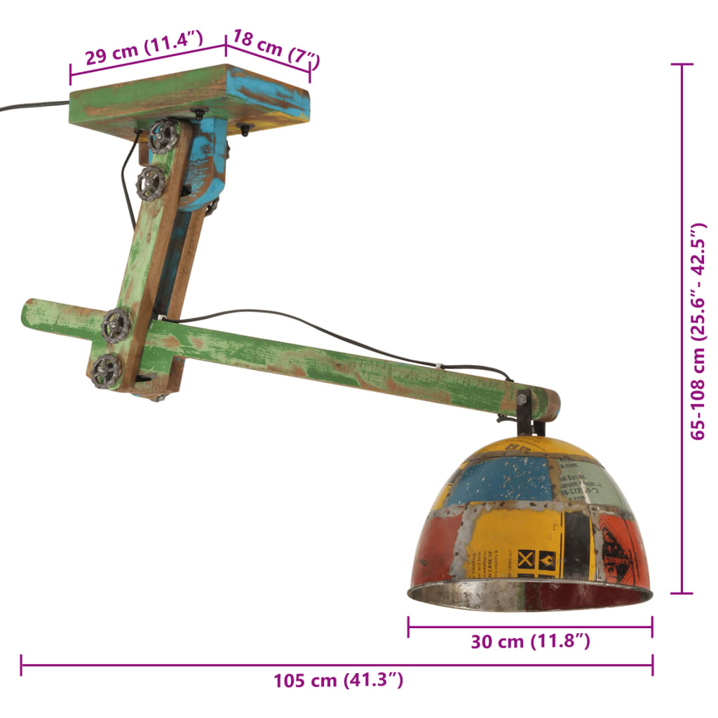 Plafondlamp 25 W E27 105x30x65-108 cm meerkleurig Lampen | Creëer jouw Trendy Thuis | Gratis bezorgd & Retour | Trendy.nl