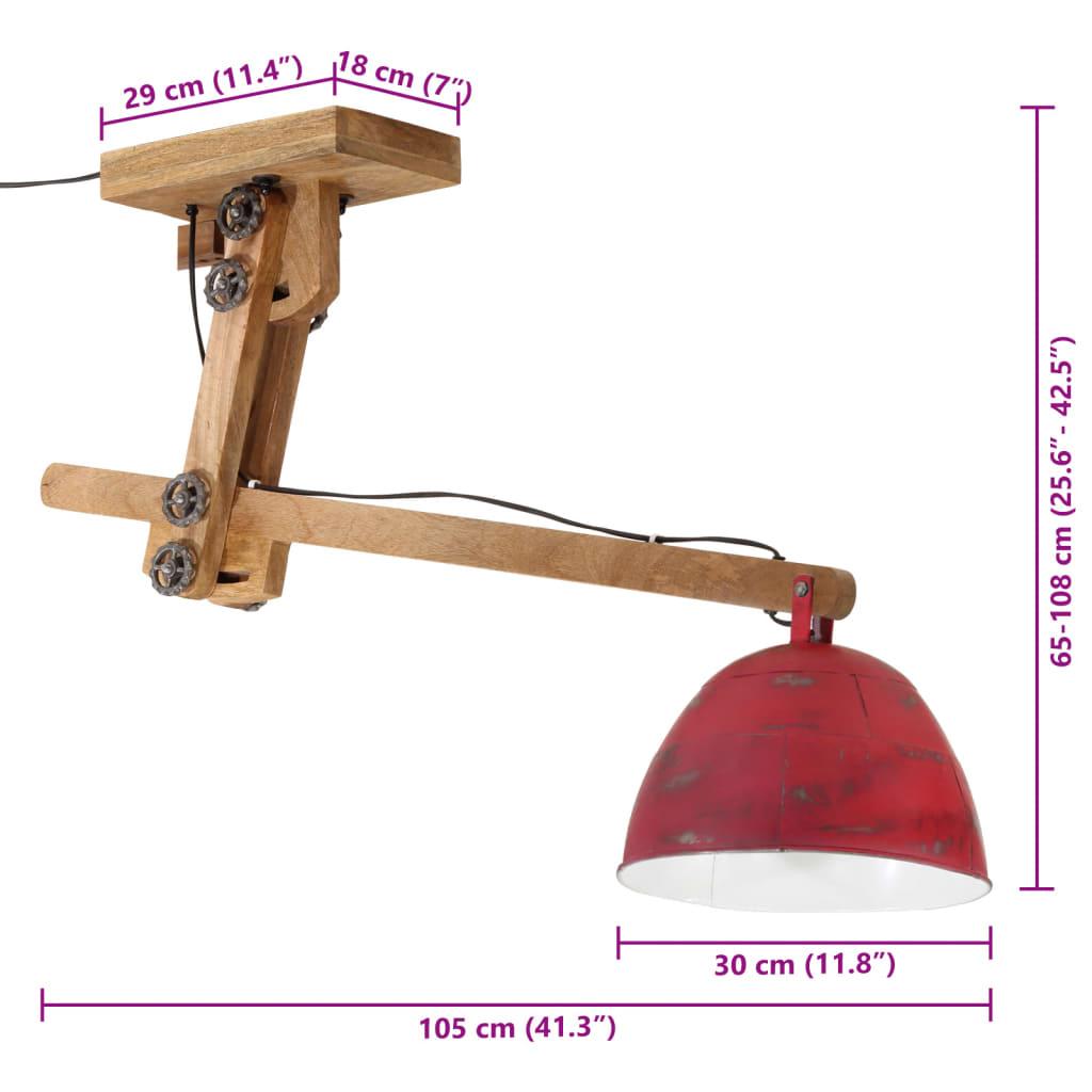 Plafondlamp 25 W E27 105x30x65-108 cm verweerd rood Lampen | Creëer jouw Trendy Thuis | Gratis bezorgd & Retour | Trendy.nl