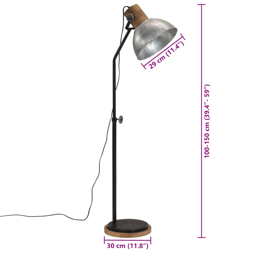 Vloerlamp 25 W E27 30x30x100-150 cm vintage zilverkleurig Lampen | Creëer jouw Trendy Thuis | Gratis bezorgd & Retour | Trendy.nl