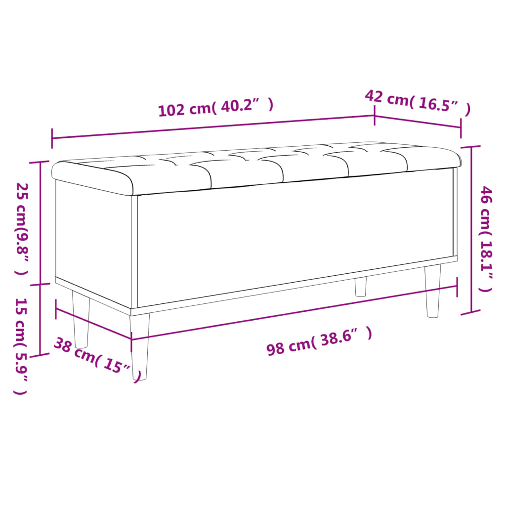 Opbergbankje 102x42x46 cm bewerkt hout wit