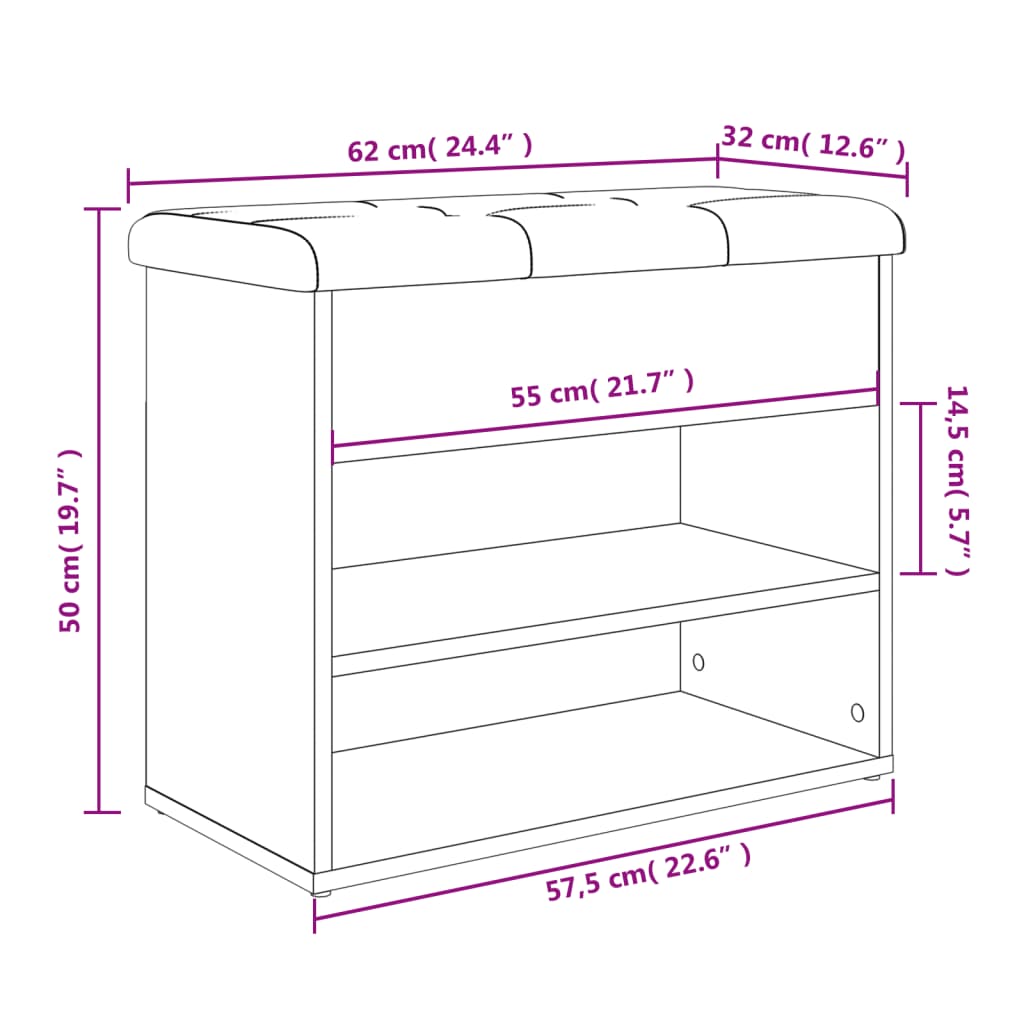 Schoenenbankje 62x32x50 cm bewerkt hout wit Opberg- & halbankjes | Creëer jouw Trendy Thuis | Gratis bezorgd & Retour | Trendy.nl