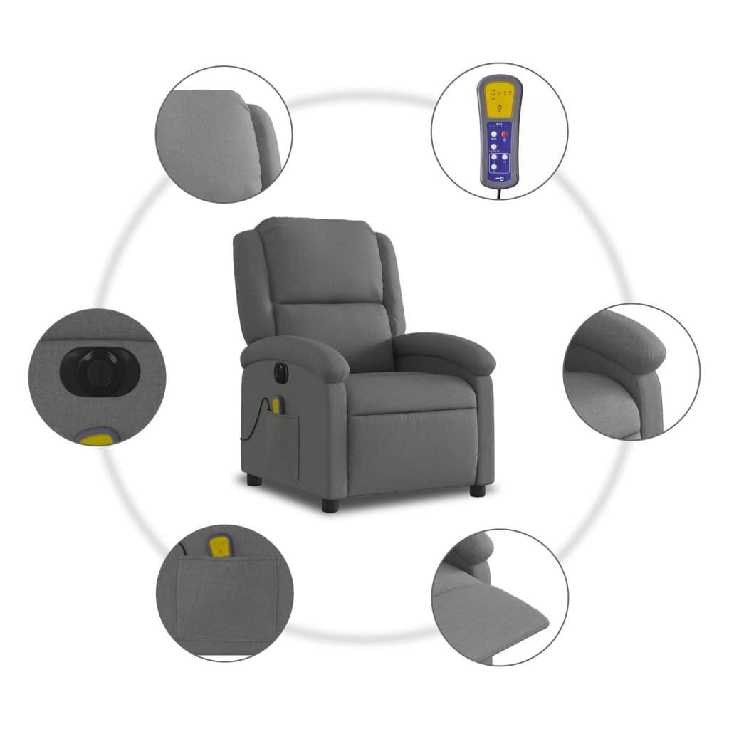 Massagestoel elektrisch verstelbaar stof donkergrijs Fauteuils & Relaxfauteuils | Creëer jouw Trendy Thuis | Gratis bezorgd & Retour | Trendy.nl