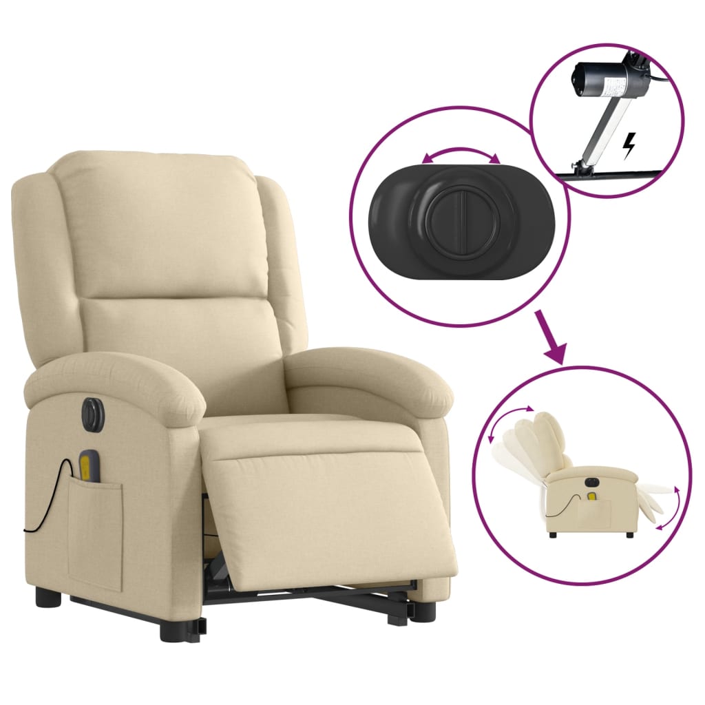 Sta-op-massagestoel elektrisch verstelbaar stof crèmekleurig Fauteuils & Relaxfauteuils | Creëer jouw Trendy Thuis | Gratis bezorgd & Retour | Trendy.nl