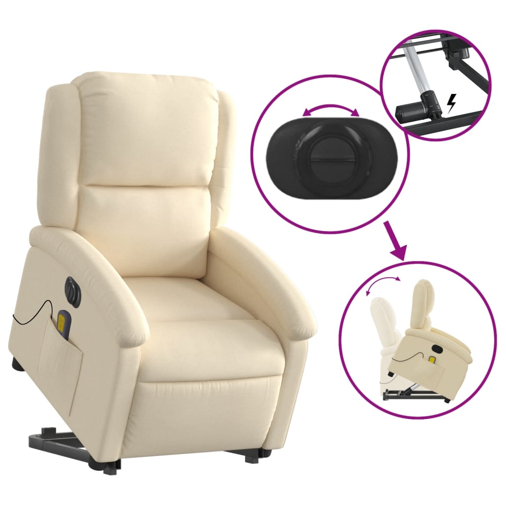 Sta-op-massagestoel elektrisch verstelbaar stof crèmekleurig Fauteuils & Relaxfauteuils | Creëer jouw Trendy Thuis | Gratis bezorgd & Retour | Trendy.nl