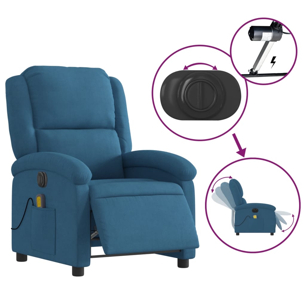 Massagestoel elektrisch verstelbaar fluweel blauw Fauteuils & Relaxfauteuils | Creëer jouw Trendy Thuis | Gratis bezorgd & Retour | Trendy.nl