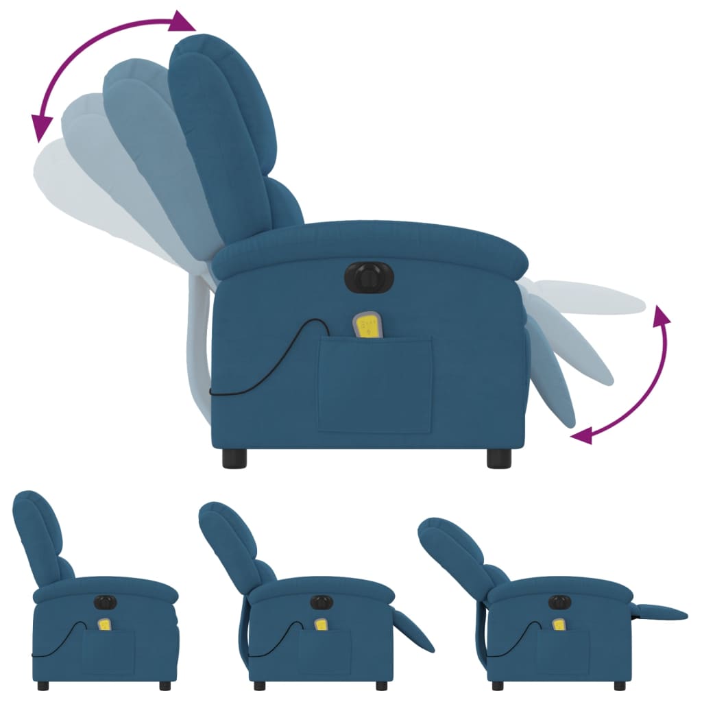 Massagestoel elektrisch verstelbaar fluweel blauw Fauteuils & Relaxfauteuils | Creëer jouw Trendy Thuis | Gratis bezorgd & Retour | Trendy.nl