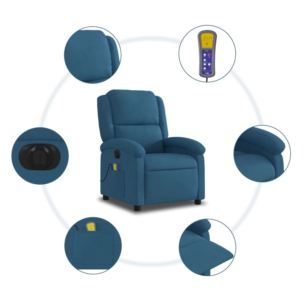 Massagestoel elektrisch verstelbaar fluweel blauw Fauteuils & Relaxfauteuils | Creëer jouw Trendy Thuis | Gratis bezorgd & Retour | Trendy.nl