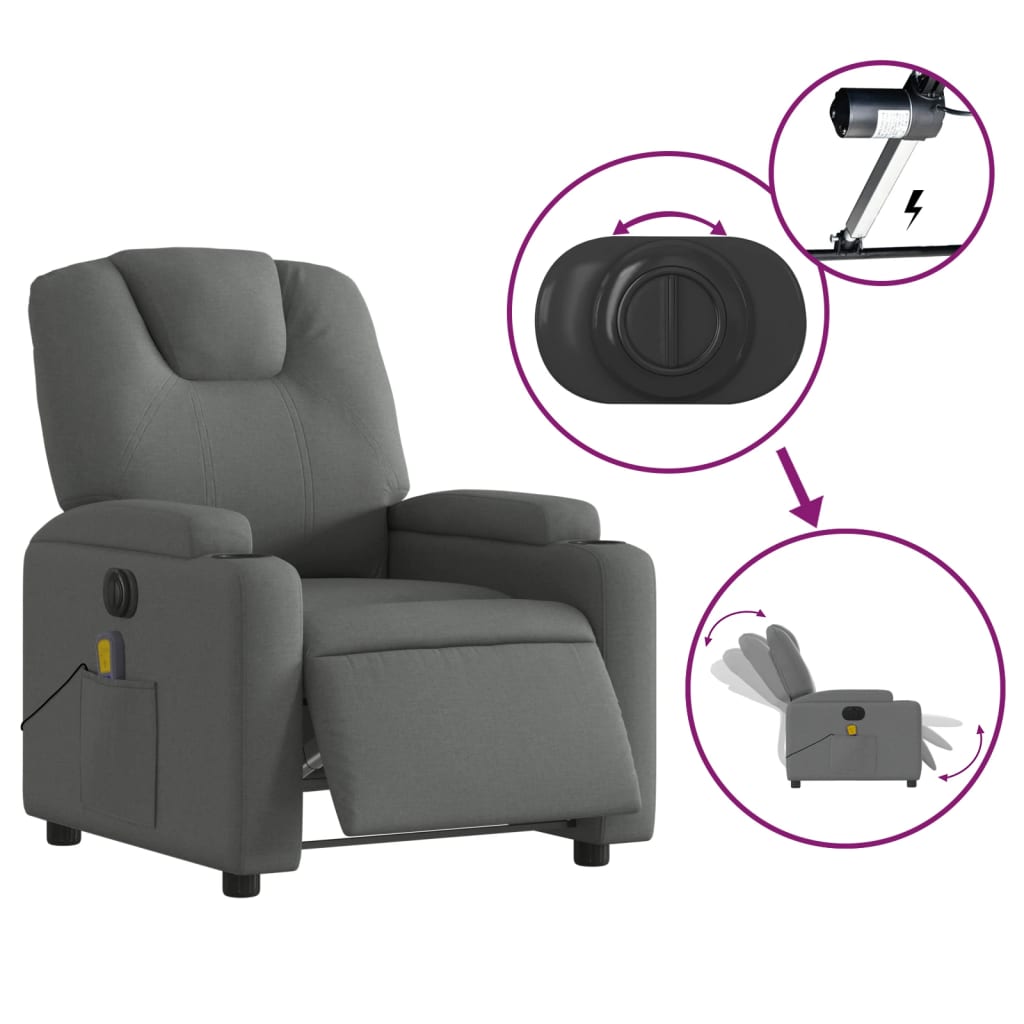 Massagestoel elektrisch verstelbaar stof donkergrijs Fauteuils & Relaxfauteuils | Creëer jouw Trendy Thuis | Gratis bezorgd & Retour | Trendy.nl