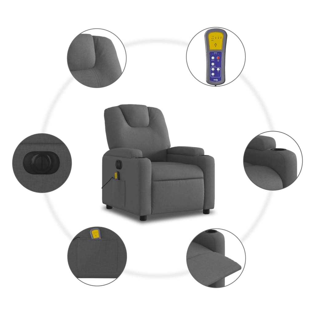 Massagestoel elektrisch verstelbaar stof donkergrijs Fauteuils & Relaxfauteuils | Creëer jouw Trendy Thuis | Gratis bezorgd & Retour | Trendy.nl