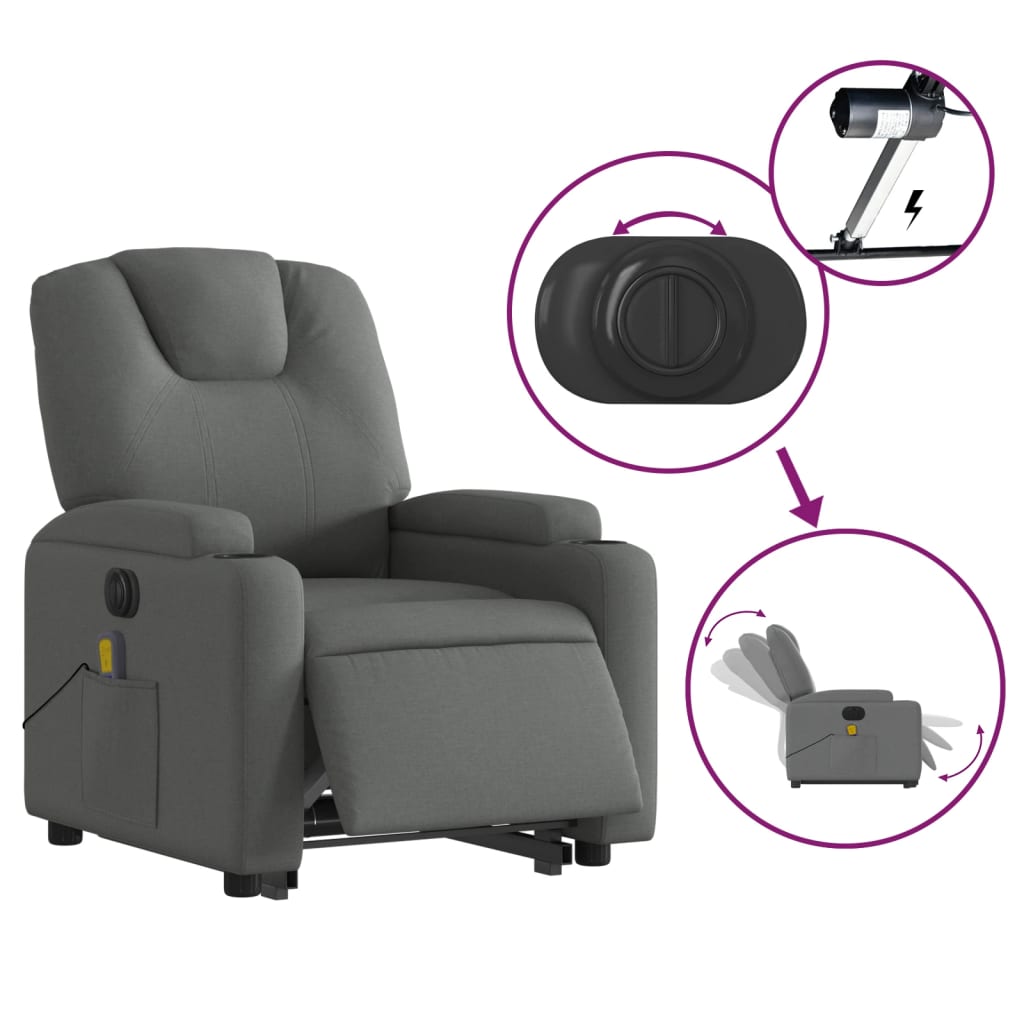 Sta-op-massagestoel elektrisch verstelbaar stof donkergrijs Fauteuils & Relaxfauteuils | Creëer jouw Trendy Thuis | Gratis bezorgd & Retour | Trendy.nl