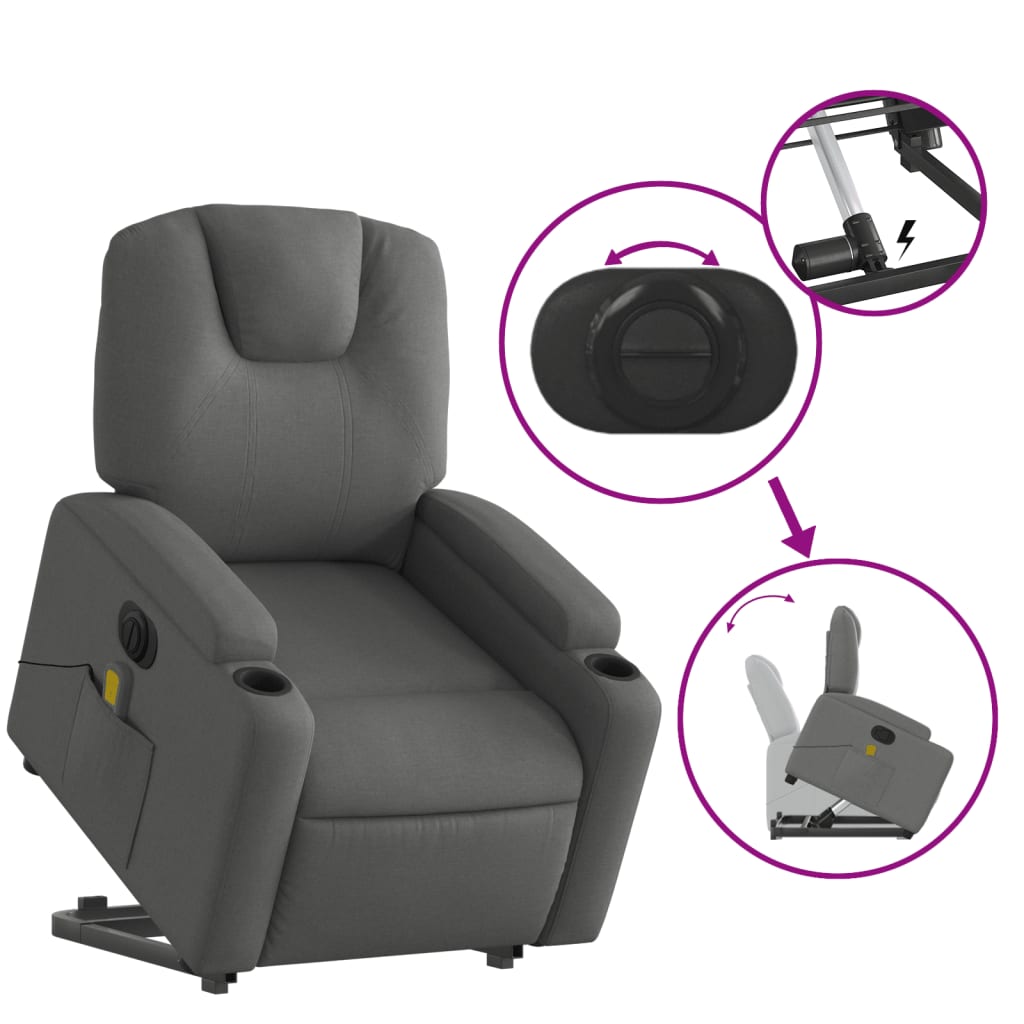 Sta-op-massagestoel elektrisch verstelbaar stof donkergrijs Fauteuils & Relaxfauteuils | Creëer jouw Trendy Thuis | Gratis bezorgd & Retour | Trendy.nl