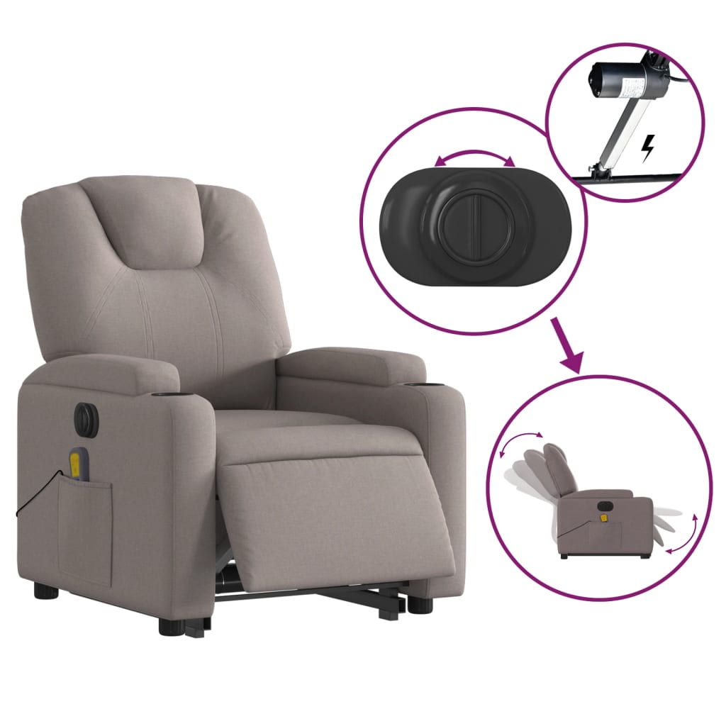 Sta-op-massagestoel elektrisch verstelbaar stof taupe Fauteuils & Relaxfauteuils | Creëer jouw Trendy Thuis | Gratis bezorgd & Retour | Trendy.nl