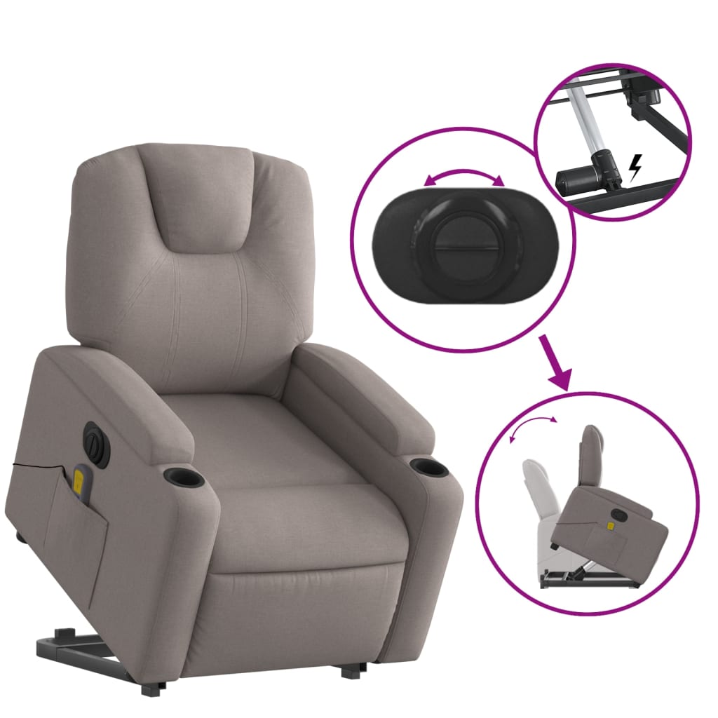 Sta-op-massagestoel elektrisch verstelbaar stof taupe Fauteuils & Relaxfauteuils | Creëer jouw Trendy Thuis | Gratis bezorgd & Retour | Trendy.nl