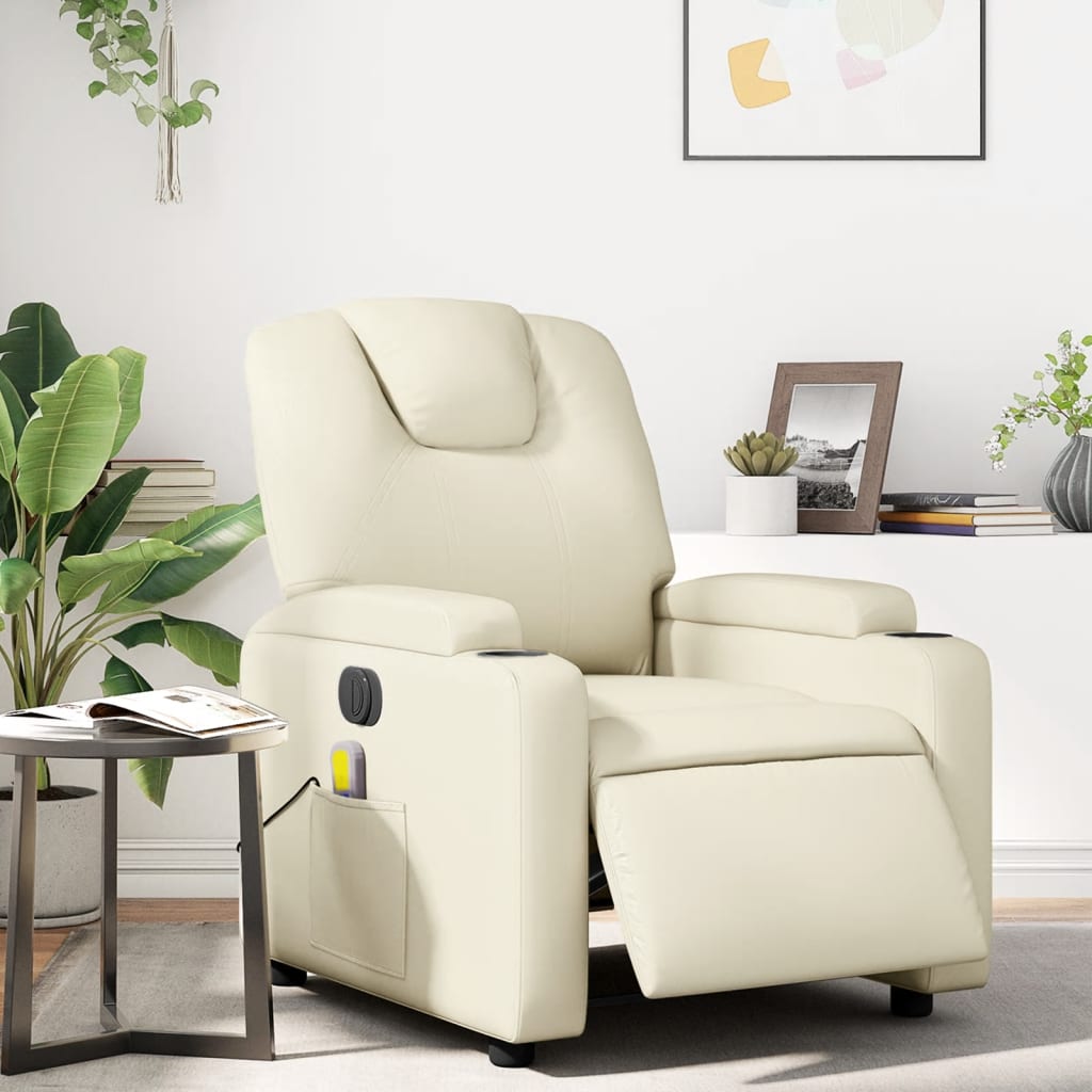 Massagestoel verstelbaar elektrisch kunstleer crèmekleurig Fauteuils & Relaxfauteuils | Creëer jouw Trendy Thuis | Gratis bezorgd & Retour | Trendy.nl