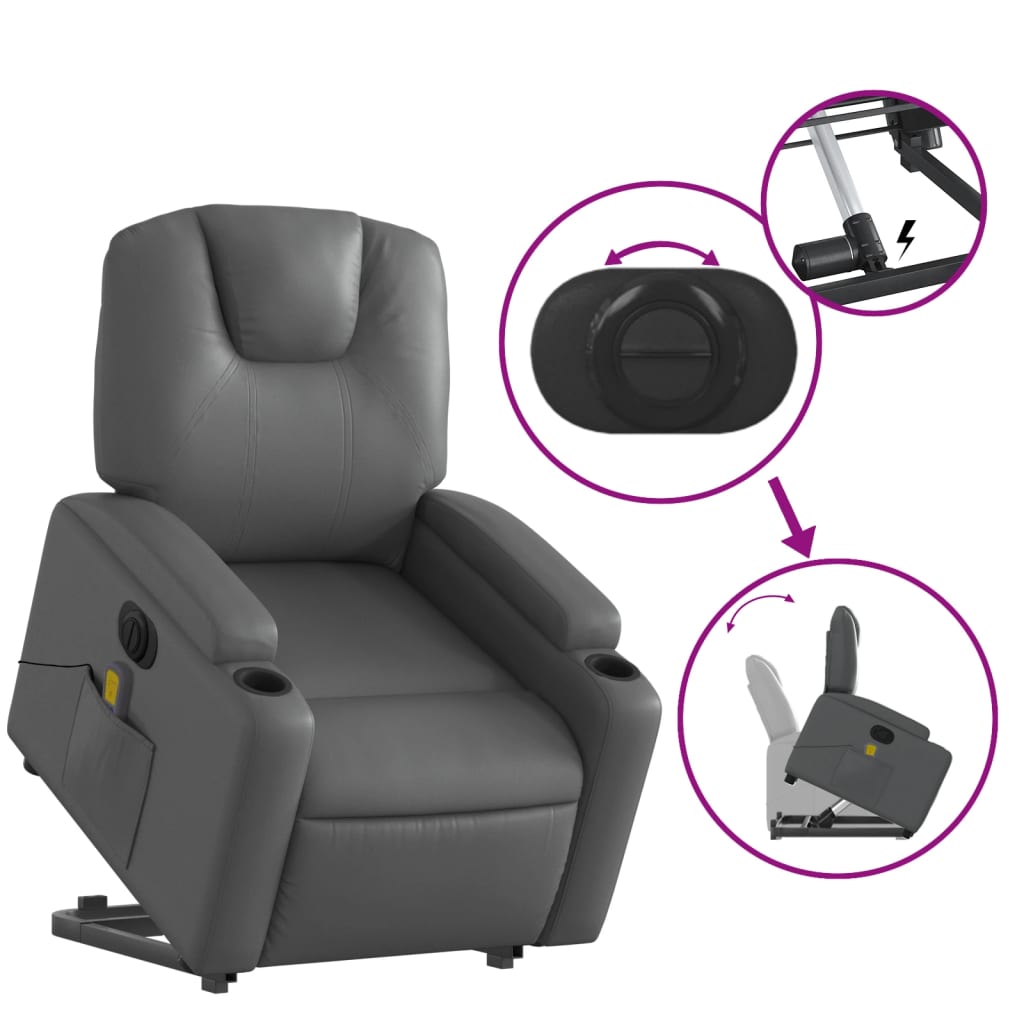 Sta-op-massagestoel elektrisch kunstleer grijs Fauteuils & Relaxfauteuils | Creëer jouw Trendy Thuis | Gratis bezorgd & Retour | Trendy.nl