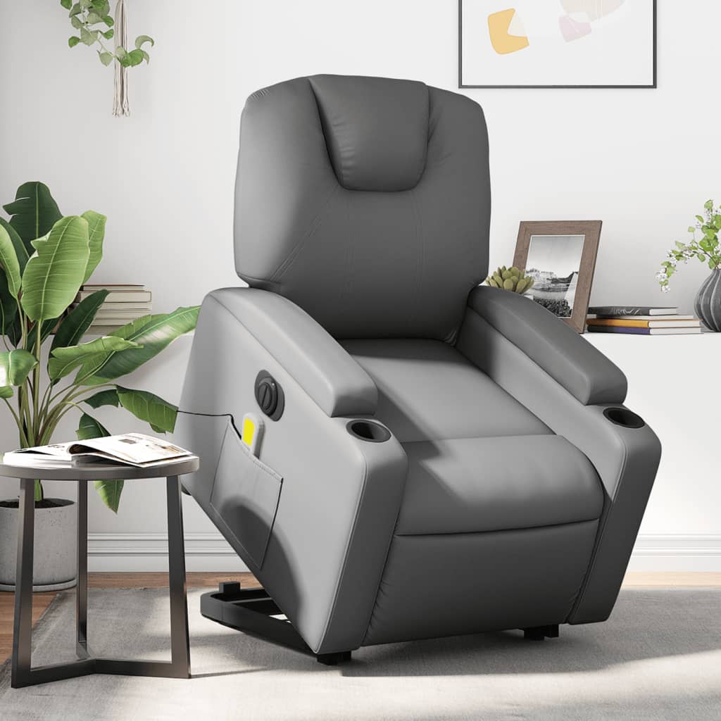 Sta-op-massagestoel elektrisch kunstleer grijs Fauteuils & Relaxfauteuils | Creëer jouw Trendy Thuis | Gratis bezorgd & Retour | Trendy.nl