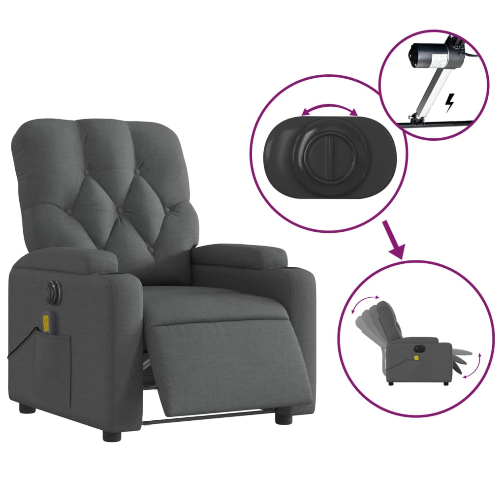 Massagestoel elektrisch verstelbaar stof donkergrijs Fauteuils & Relaxfauteuils | Creëer jouw Trendy Thuis | Gratis bezorgd & Retour | Trendy.nl