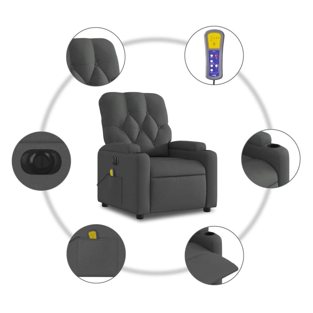 Massagestoel elektrisch verstelbaar stof donkergrijs Fauteuils & Relaxfauteuils | Creëer jouw Trendy Thuis | Gratis bezorgd & Retour | Trendy.nl