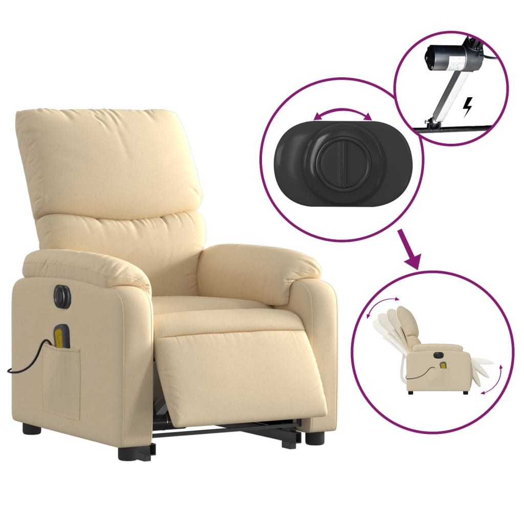 Sta-op-massagestoel elektrisch verstelbaar stof crèmekleurig Fauteuils & Relaxfauteuils | Creëer jouw Trendy Thuis | Gratis bezorgd & Retour | Trendy.nl