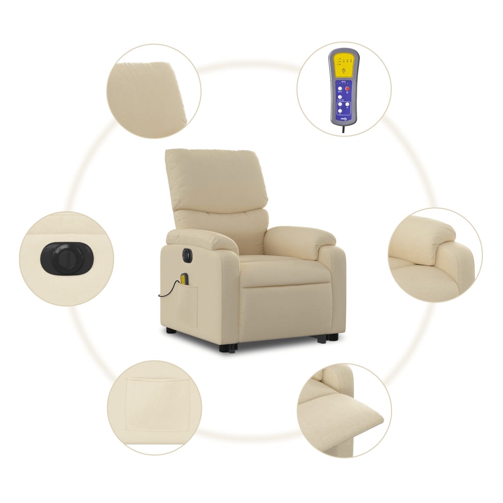 Sta-op-massagestoel elektrisch verstelbaar stof crèmekleurig Fauteuils & Relaxfauteuils | Creëer jouw Trendy Thuis | Gratis bezorgd & Retour | Trendy.nl