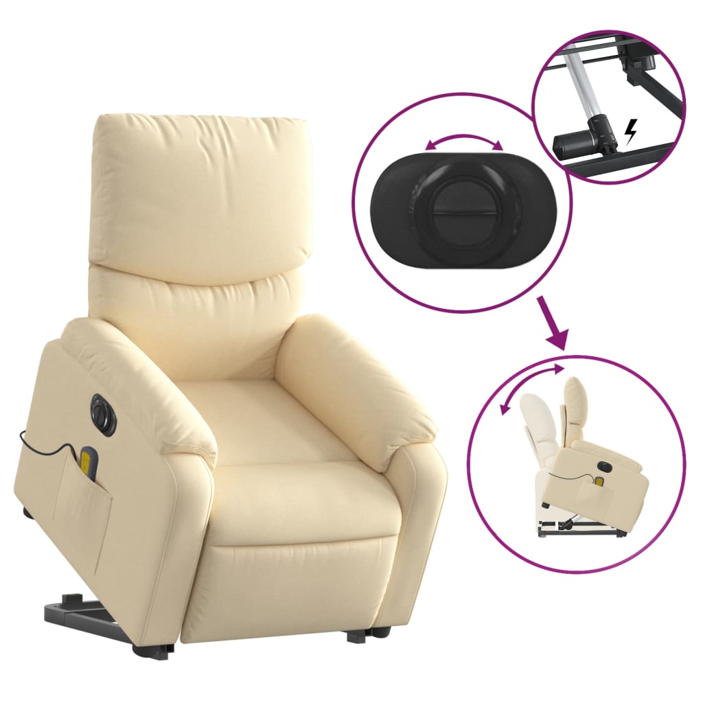 Sta-op-massagestoel elektrisch verstelbaar stof crèmekleurig Fauteuils & Relaxfauteuils | Creëer jouw Trendy Thuis | Gratis bezorgd & Retour | Trendy.nl