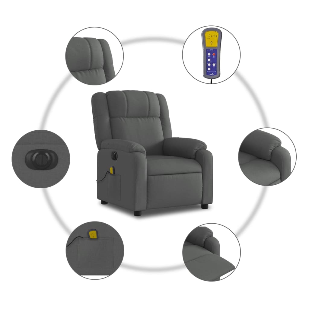 Massagestoel elektrisch verstelbaar stof donkergrijs Fauteuils & Relaxfauteuils | Creëer jouw Trendy Thuis | Gratis bezorgd & Retour | Trendy.nl