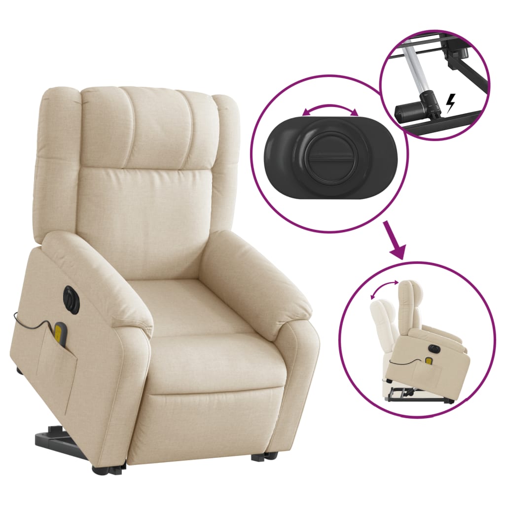 Sta-op-massagestoel elektrisch verstelbaar stof crèmekleurig Fauteuils & Relaxfauteuils | Creëer jouw Trendy Thuis | Gratis bezorgd & Retour | Trendy.nl