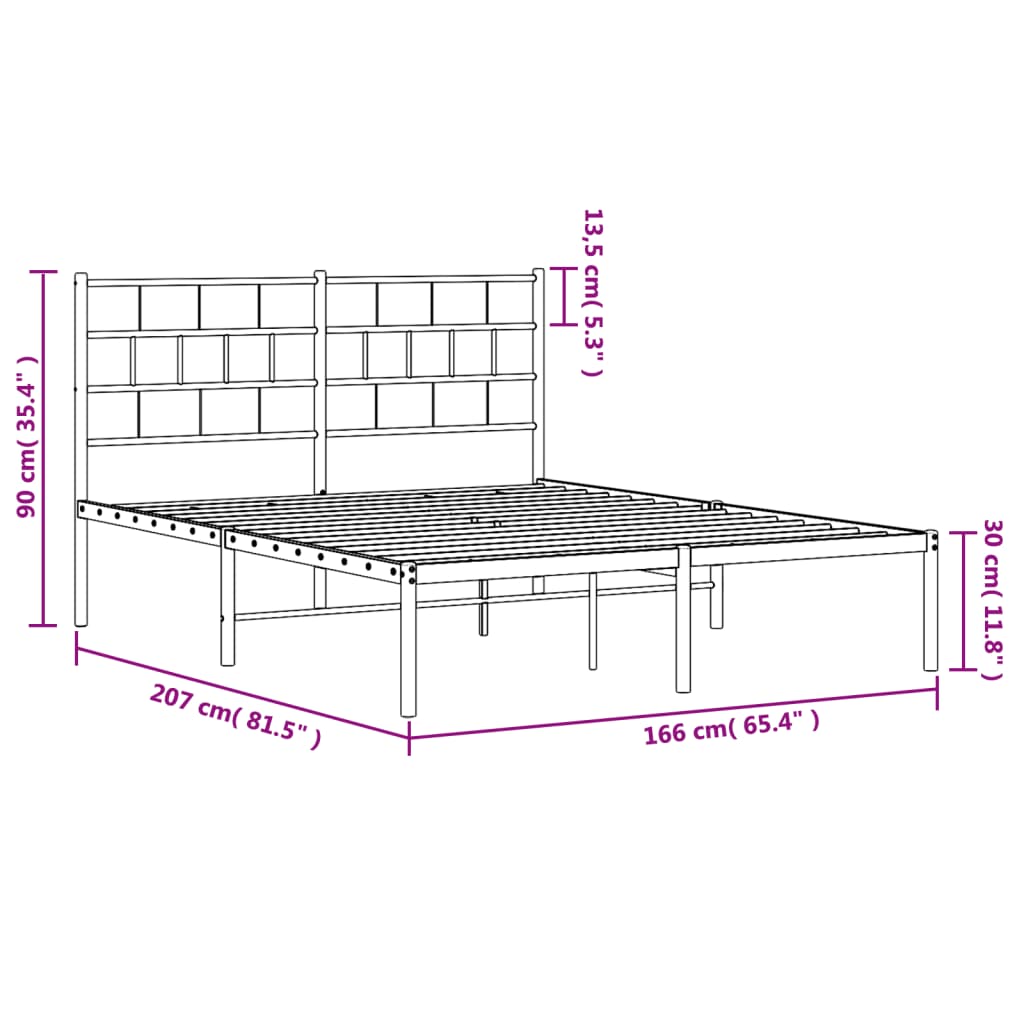 Bedframe met hoofdbord metaal wit 160x200 cm