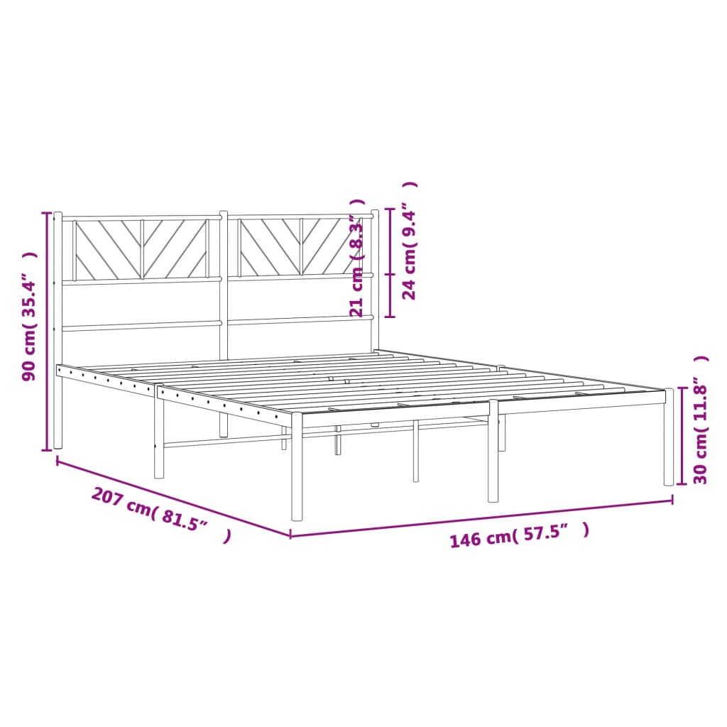 Bedframe met hoofdbord metaal zwart 140x200 cm