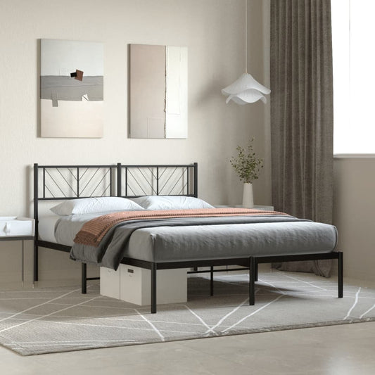 Bedframe met hoofdbord metaal zwart 140x200 cm