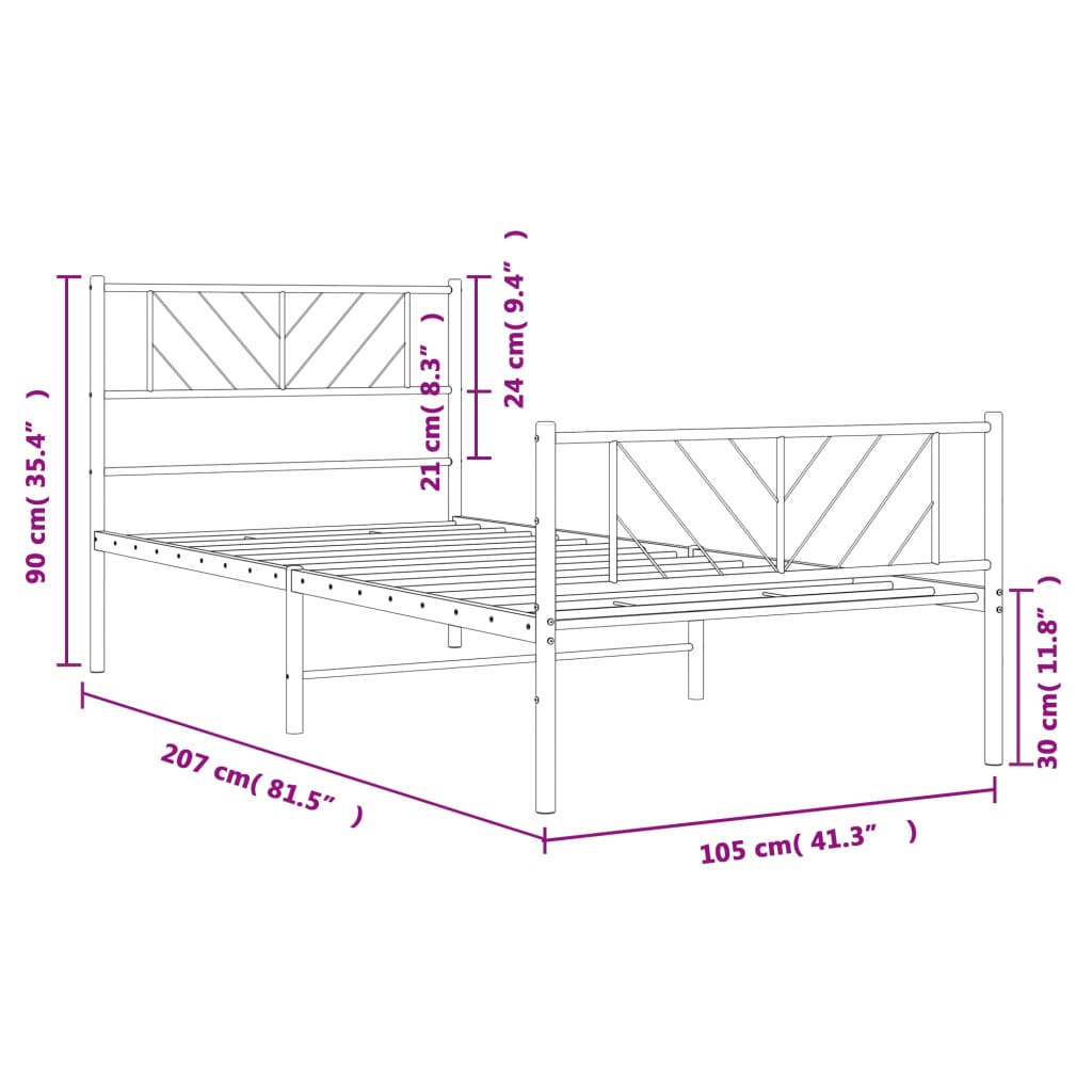 Bedframe met hoofd- en voeteneinde metaal zwart 100x200 cm