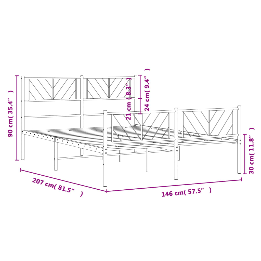 Bedframe met hoofd- en voeteneinde metaal zwart 140x200 cm