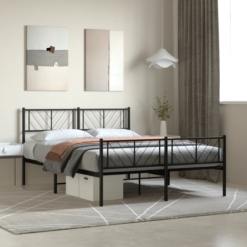 Bedframe met hoofd- en voeteneinde metaal zwart 140x200 cm