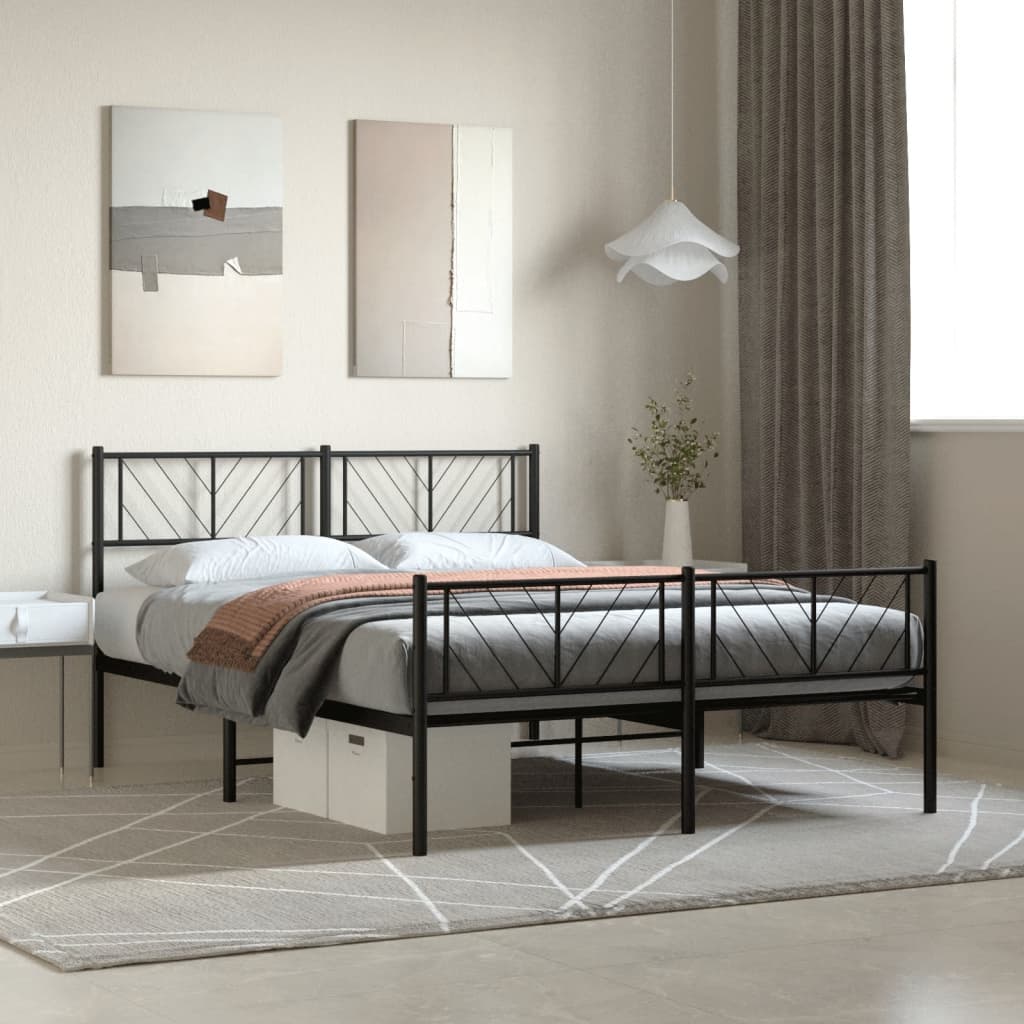 Bedframe met hoofd- en voeteneinde metaal zwart 150x200 cm