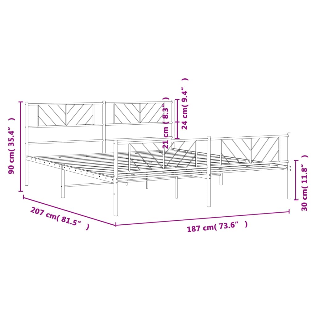 Bedframe met voetbord zonder matras metaal zwart 180x200 cm