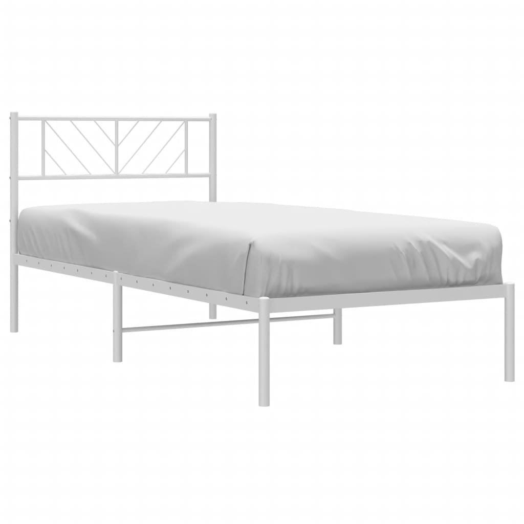 Bedframe met hoofdbord metaal wit 90x200 cm