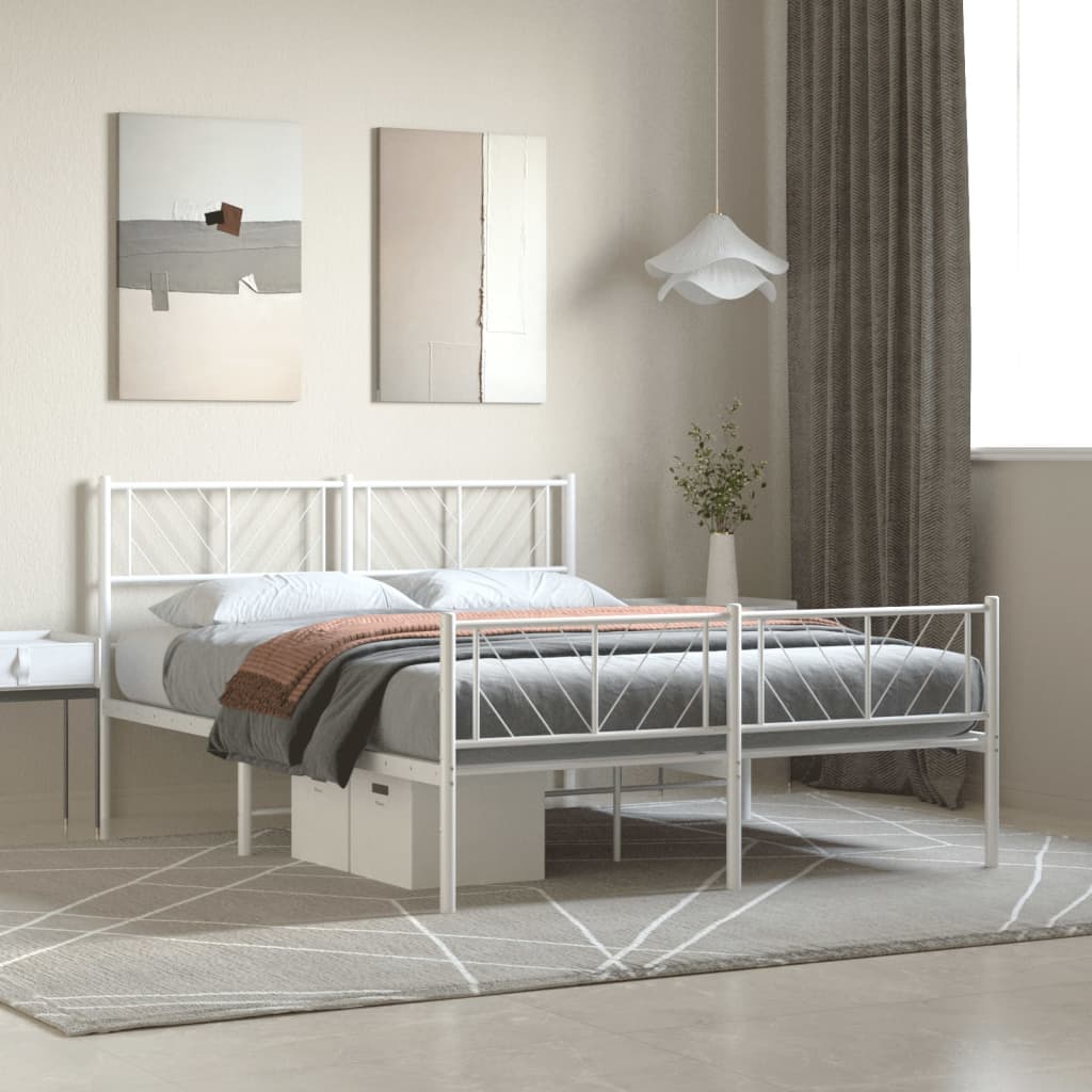 Bedframe met hoofd- en voeteneinde metaal wit 135x190 cm