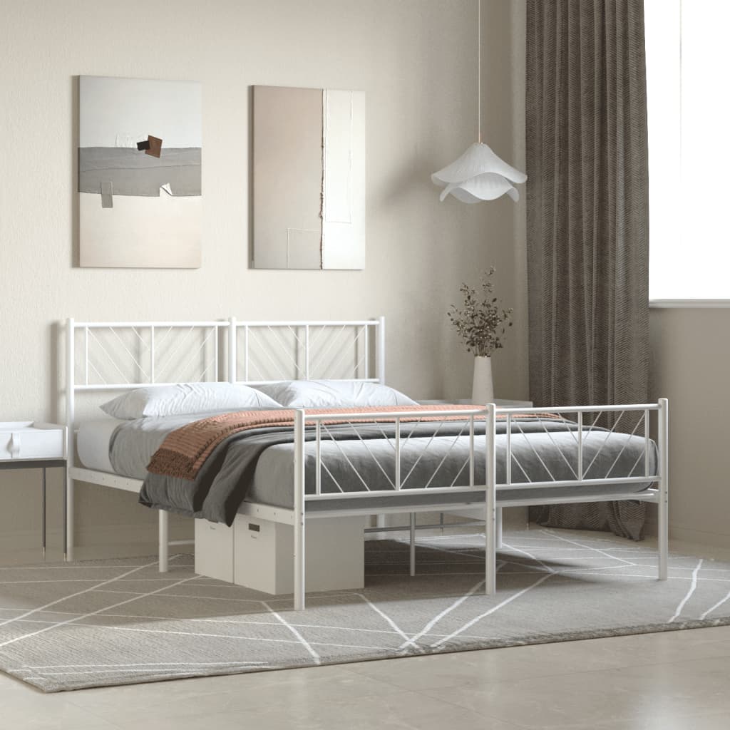 Bedframe met hoofd- en voeteneinde metaal wit 160x200 cm