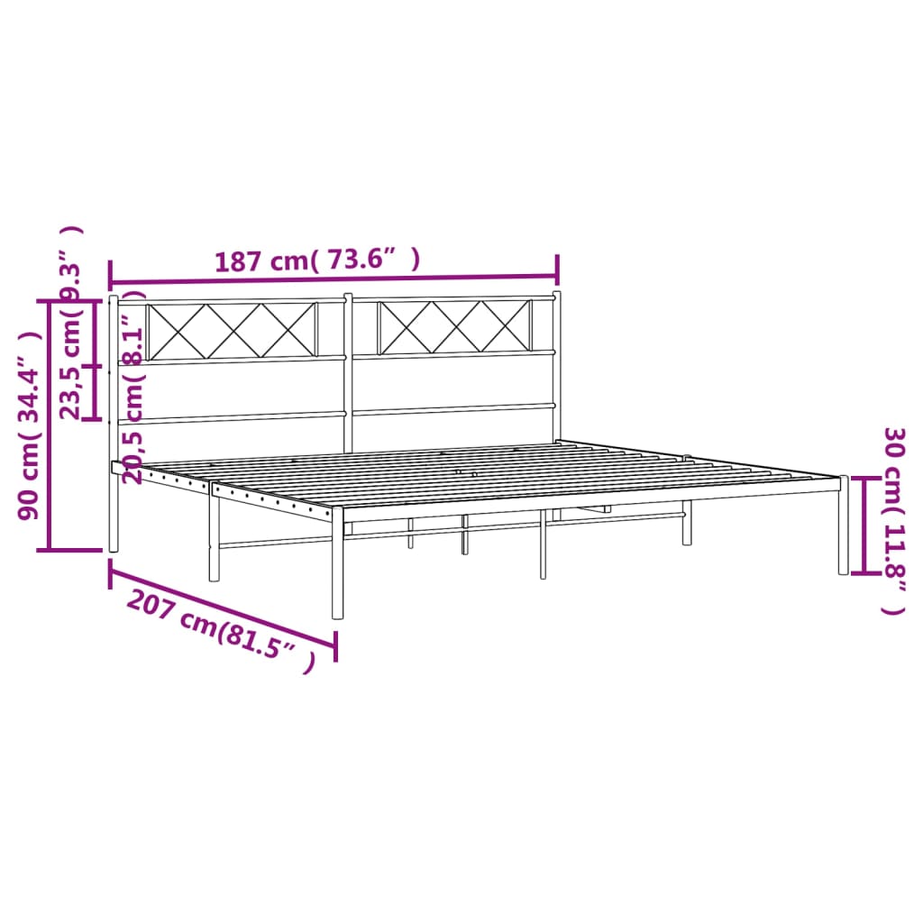 Bedframe met hoofdbord metaal wit 180x200 cm