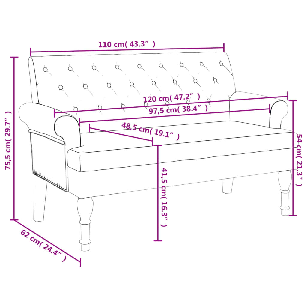 Bankje met rugleuning 120x62x75,5 cm stof lichtgrijs Bankjes | Creëer jouw Trendy Thuis | Gratis bezorgd & Retour | Trendy.nl